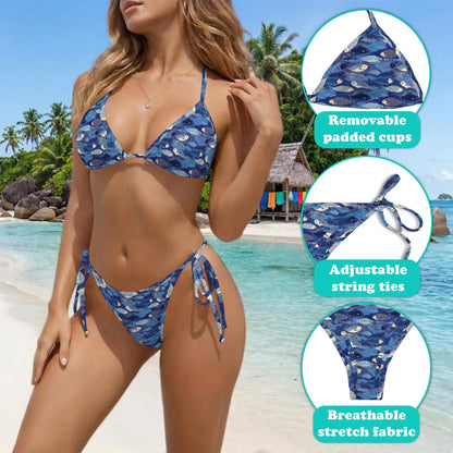 Fish Pattern Blue Bikini Set for Women, Two Piece Swimsuit, Ocean Beachwear | Azhawaiian