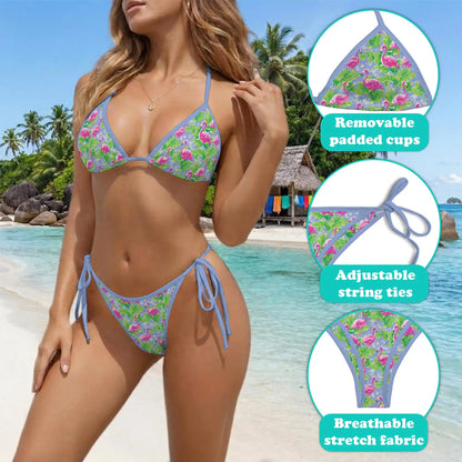 Tropical Flamingo Bikini Set for Women, Two Piece Swimsuit, Floral Bird Beachwear | Azhawaiian