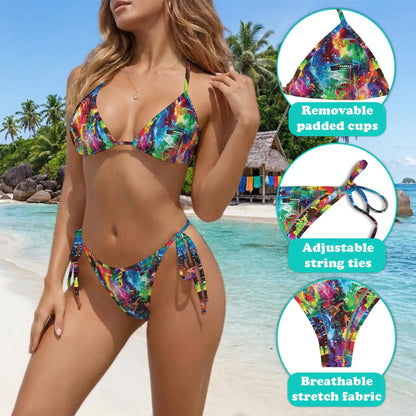 Rainbow Guitar Bikini Set for Women, Two Piece Swimsuit, Colorful Music Beachwear | Azhawaiian