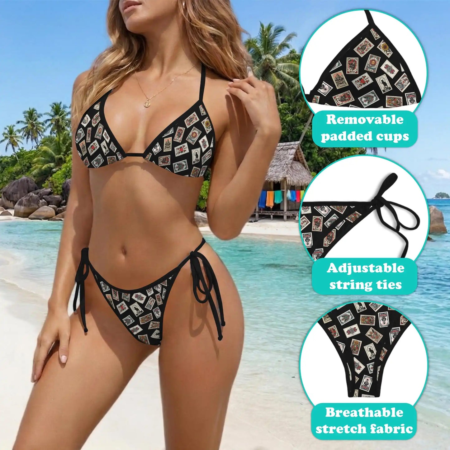 Tarot Card Bikini Set for Women, Two Piece Swimsuit, Mystic Gothic Beachwear | Azhawaiian