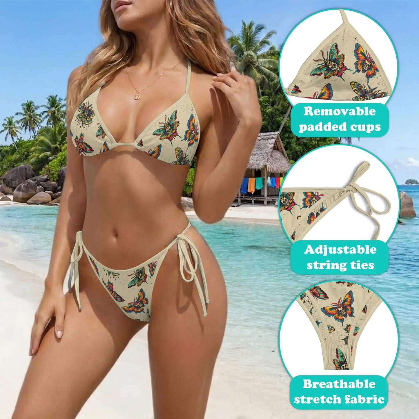 Butterfly Skull Bikini Set for Women, Two Piece Swimsuit, Gothic Butterfly Beachwear | Azhawaiian
