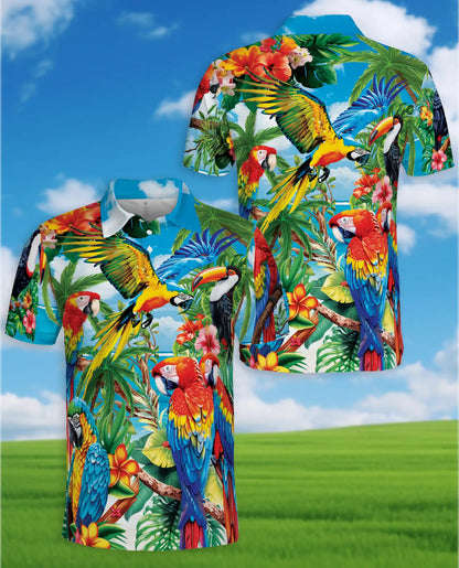 Tropical Parrot Polo Shirt for Men, Jungle Vacation Style | Azhawaiian