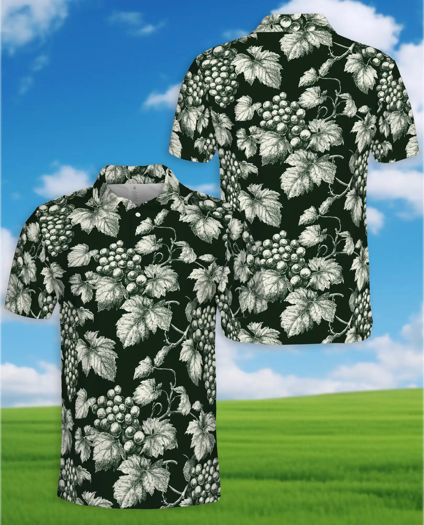 Vintage Grape Vine Polo Shirt - Vineyard Botanical Style | Azhawaiian