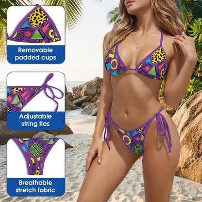 80s Pattern Bikini Set, Retro Geometric Two Piece Swimsuit | Azhawaiian