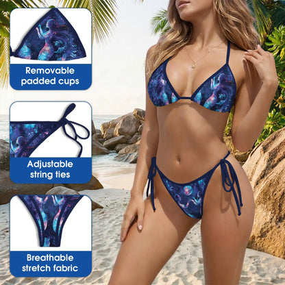 Floral Mermaid Black Bikini Set, Dark Fantasy Two Piece Swimsuit | Azhawaiian