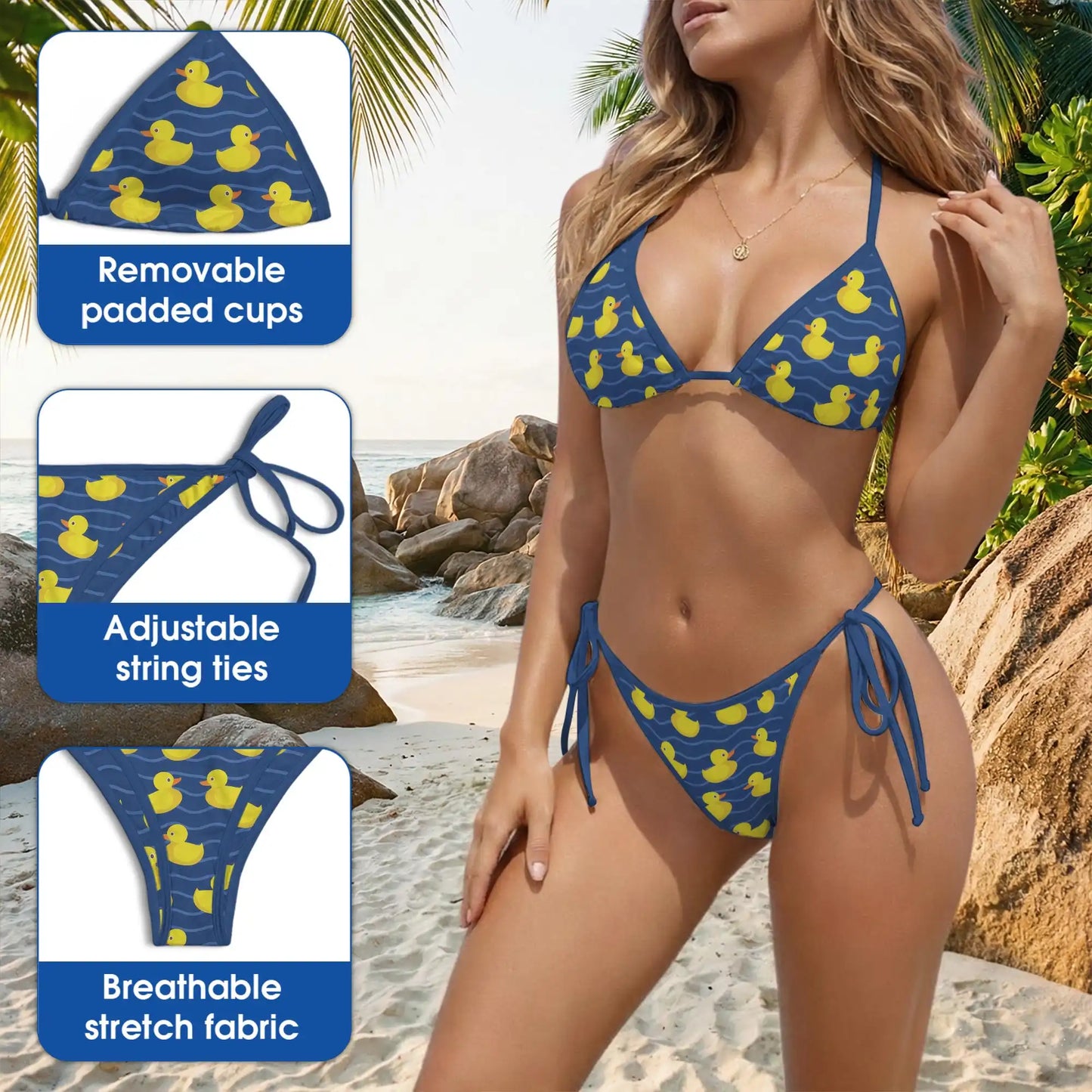 Cute Duck Bikini Set, Funny Animal Two Piece Swimsuit | Azhawaiian