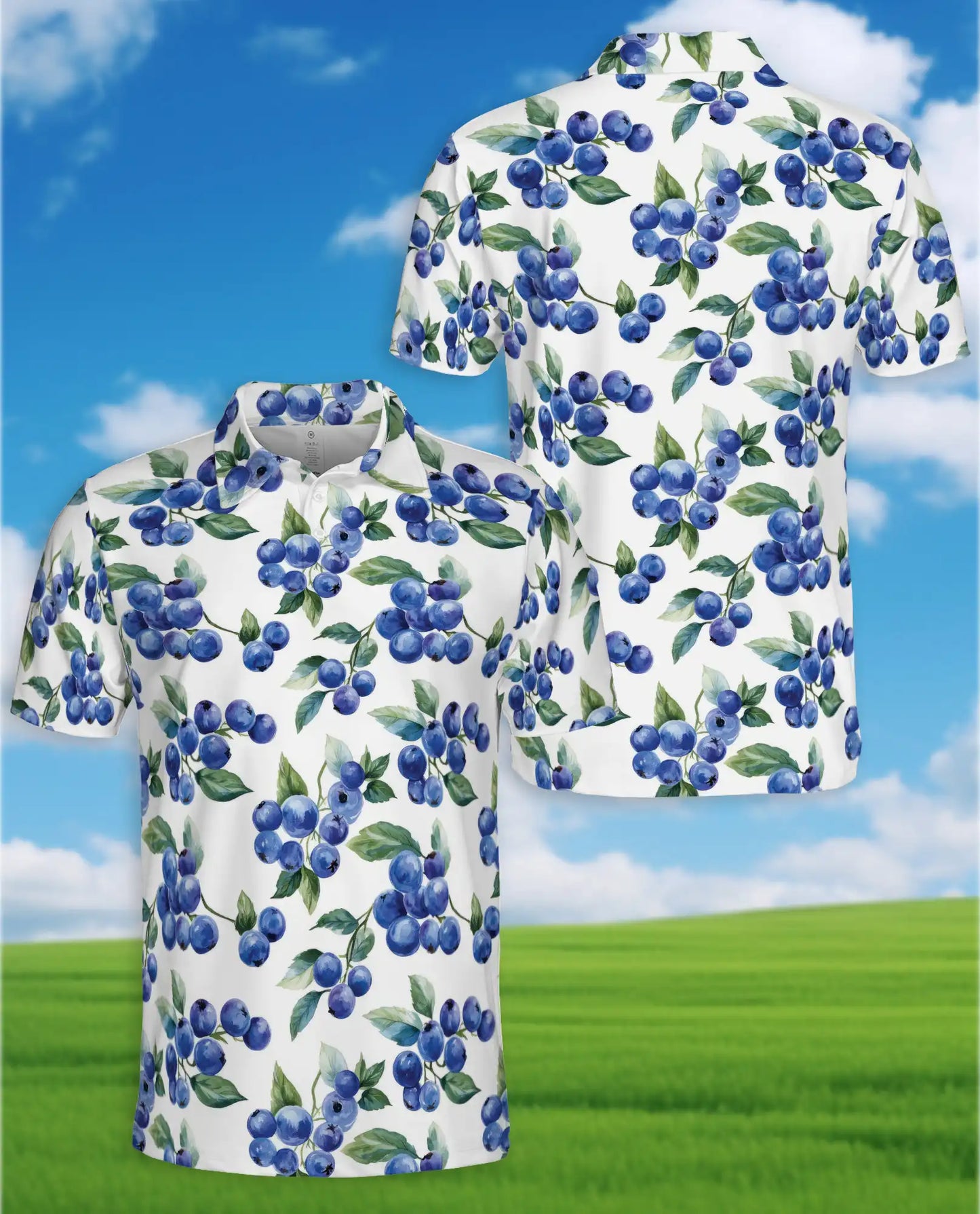 Blueberry Fruit Hawaiian Polo Shirt for Men, Tropical Summer Style | Azhawaiian