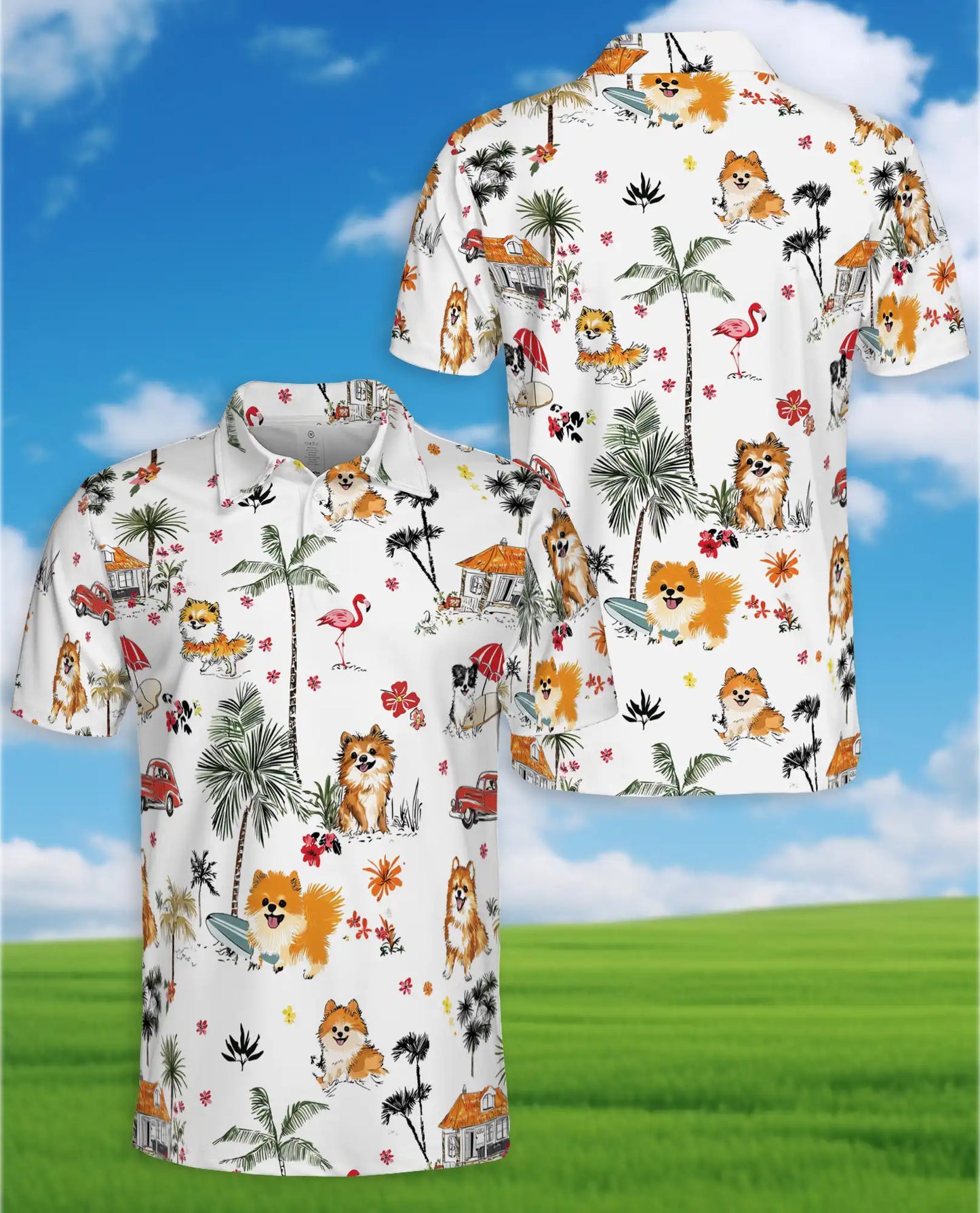 Tropical Cats Hawaiian Polo Shirt for Men, Colorful Island Design | Azhawaiian