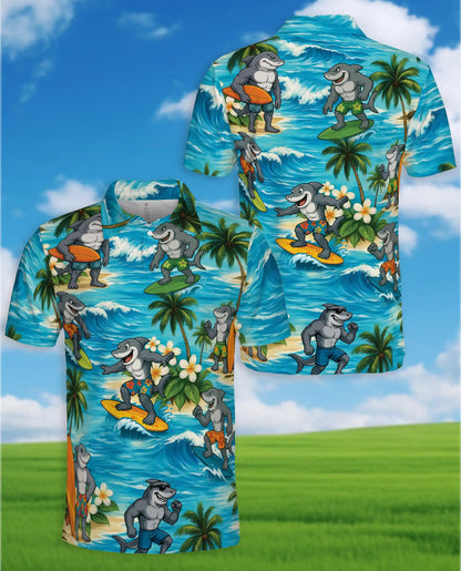 Surfing Shark Polo Shirt for Men, Beach Vacation Style | Azhawaiian