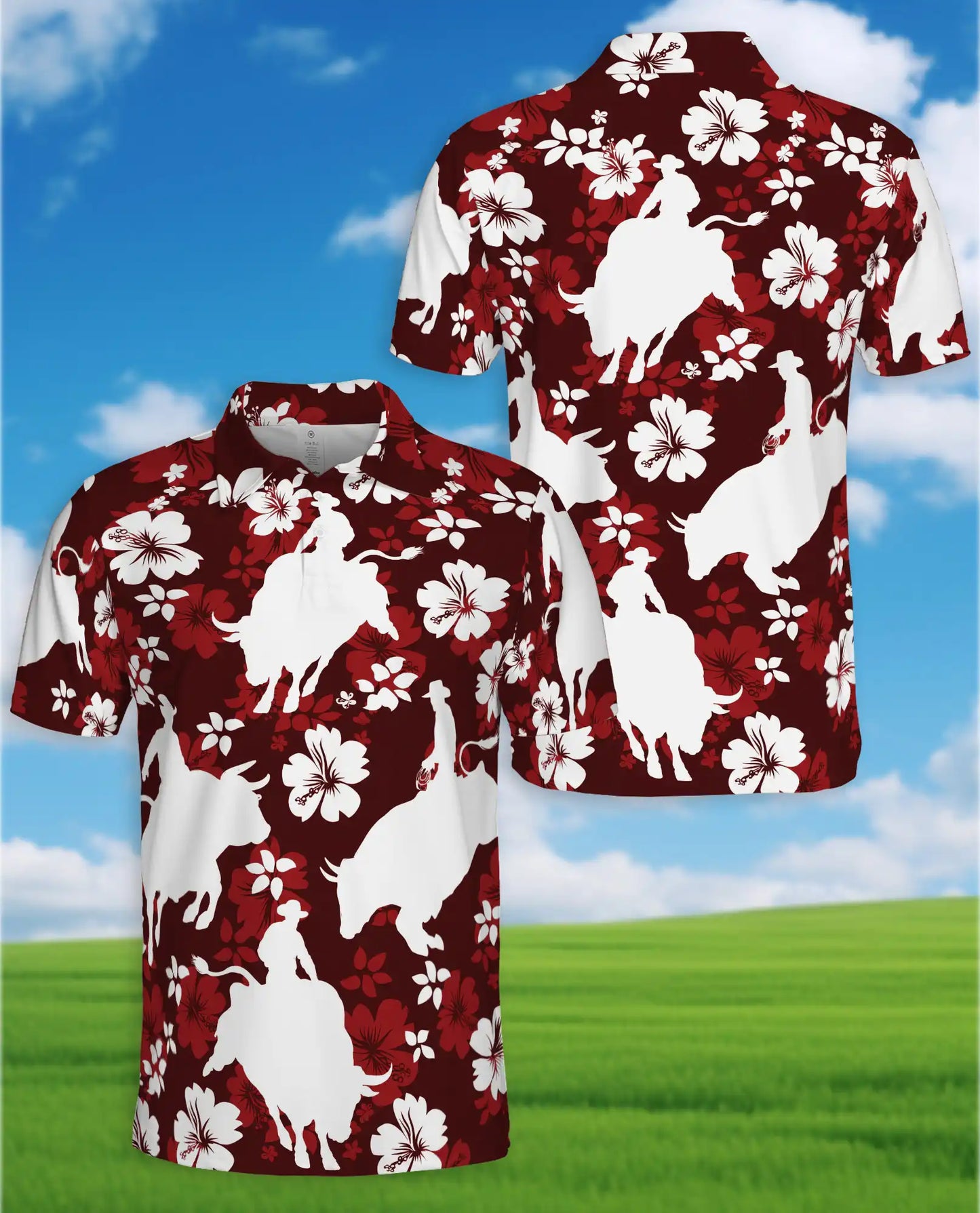 Red Rodeo Cowboy Floral 3D Polo Shirt for Men | Azhawaiian