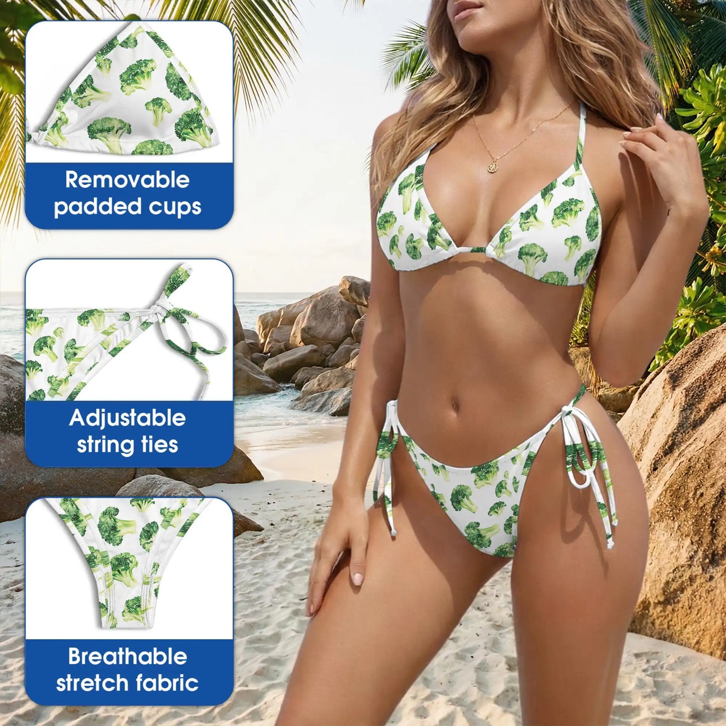 Vegetable Broccoli Bikini Set for Women, Two Piece Swimsuit, Fun Beachwear | Azhawaiian