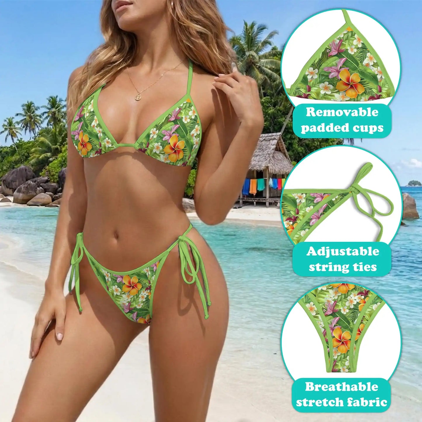 Tropical Floral Bikini Set for Women, Two Piece Swimsuit, Hawaiian Flower Beachwear | Azhawaiian