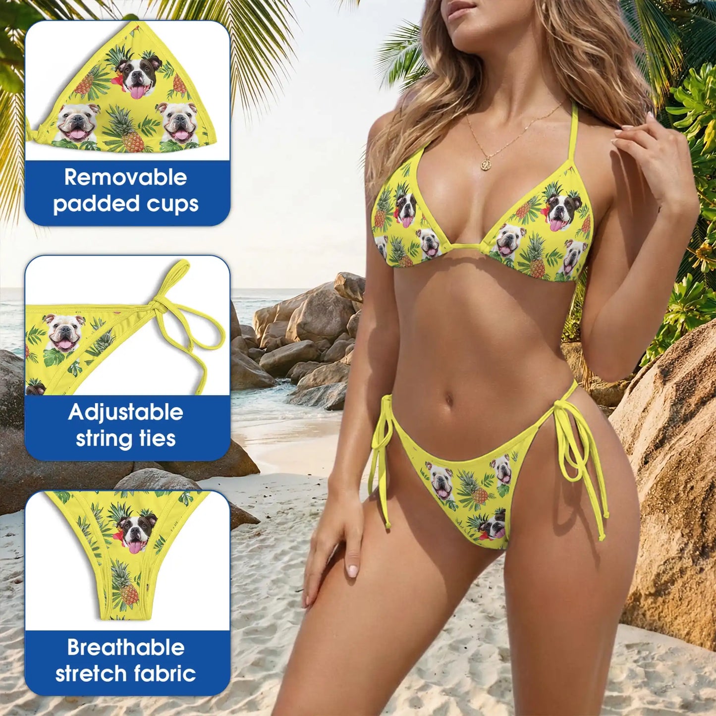 English Bulldog Bikini Set, Tropical Dog Lover Two Piece Swimsuit | Azhawaiian