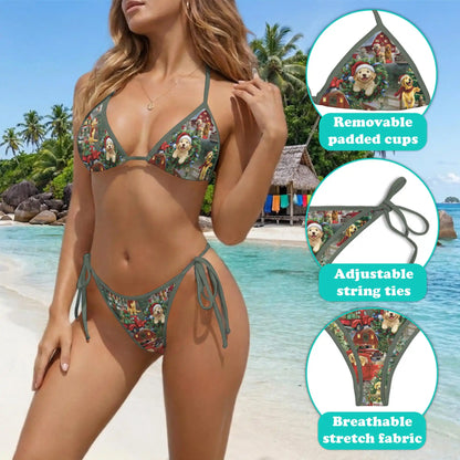 Retriever Christmas Bikini Set for Women, Two Piece Swimsuit, Holiday Dog Beachwear | Azhawaiian
