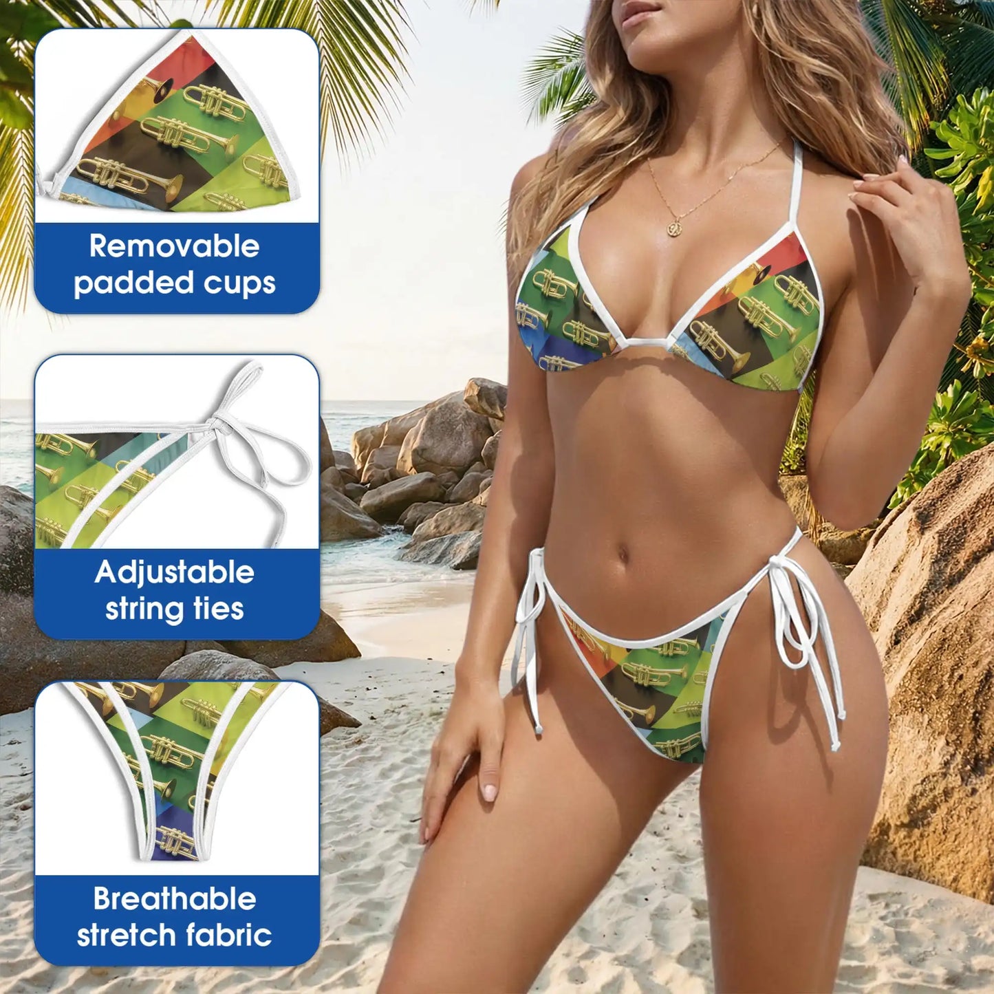 Trombone Bikini Set, Musical Instrument Two Piece Swimsuit | Azhawaiian