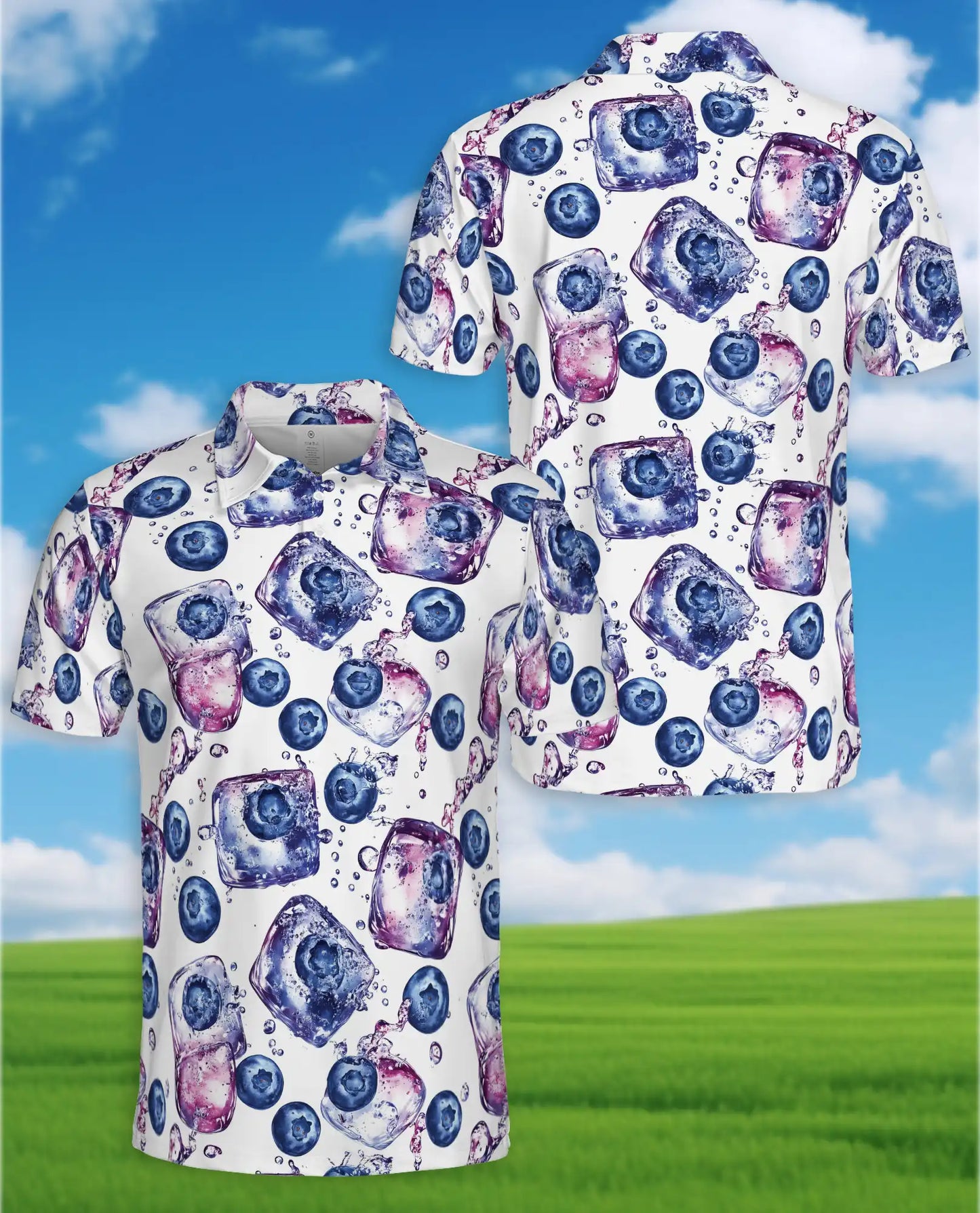 Blueberry Ice Polo Shirt for Men, Azhawaiian Hawaiian Summer Shirt | Azhawaiian