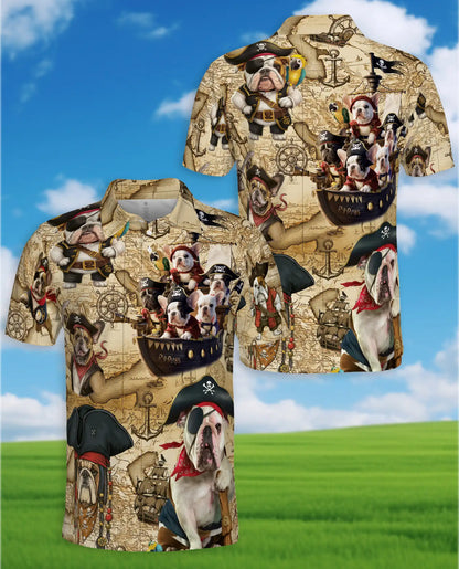 Pirate Dogs Polo Shirt for Men, Cute Bulldog Pirate Print | Azhawaiian