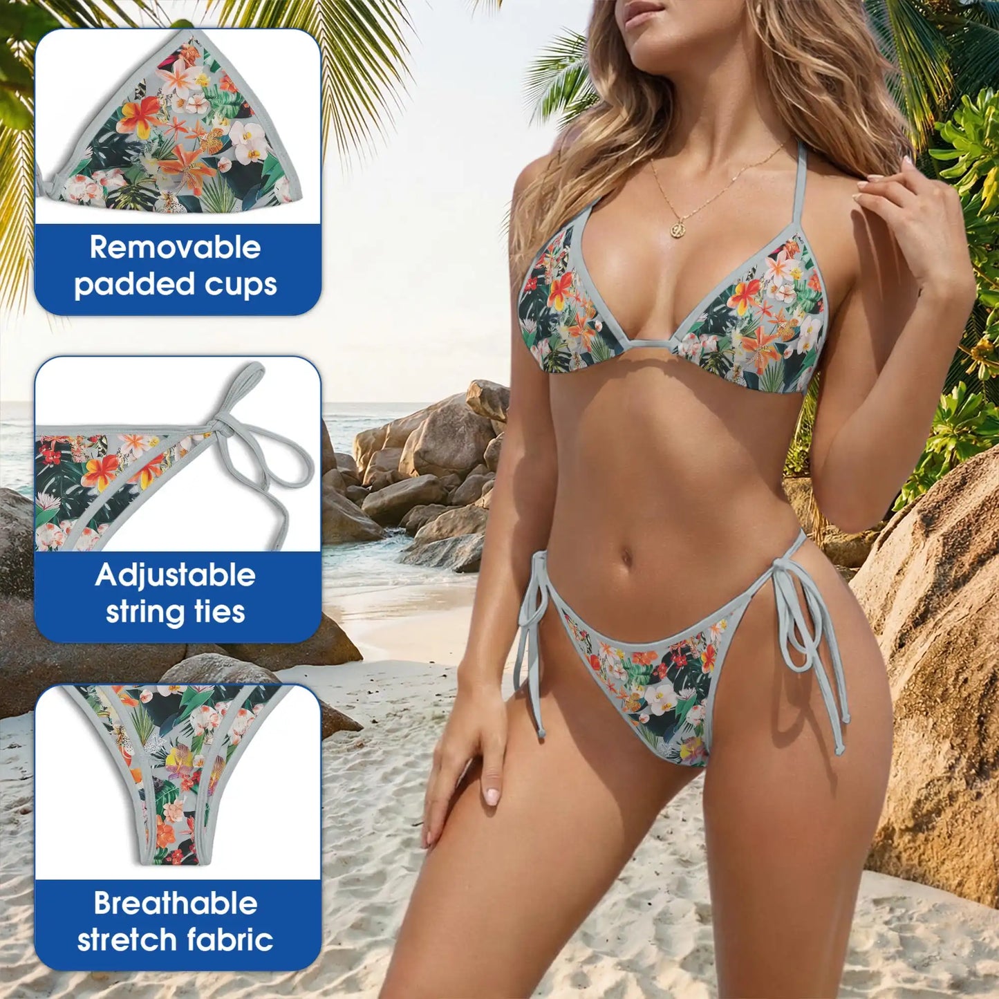 Vibrant Flower Bikini Set, Tropical Floral Two Piece Swimsuit | Azhawaiian