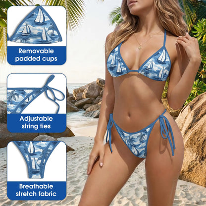 Sailboats Bikini Set for Women, Two Piece Swimsuit, Nautical Beachwear | Azhawaiian