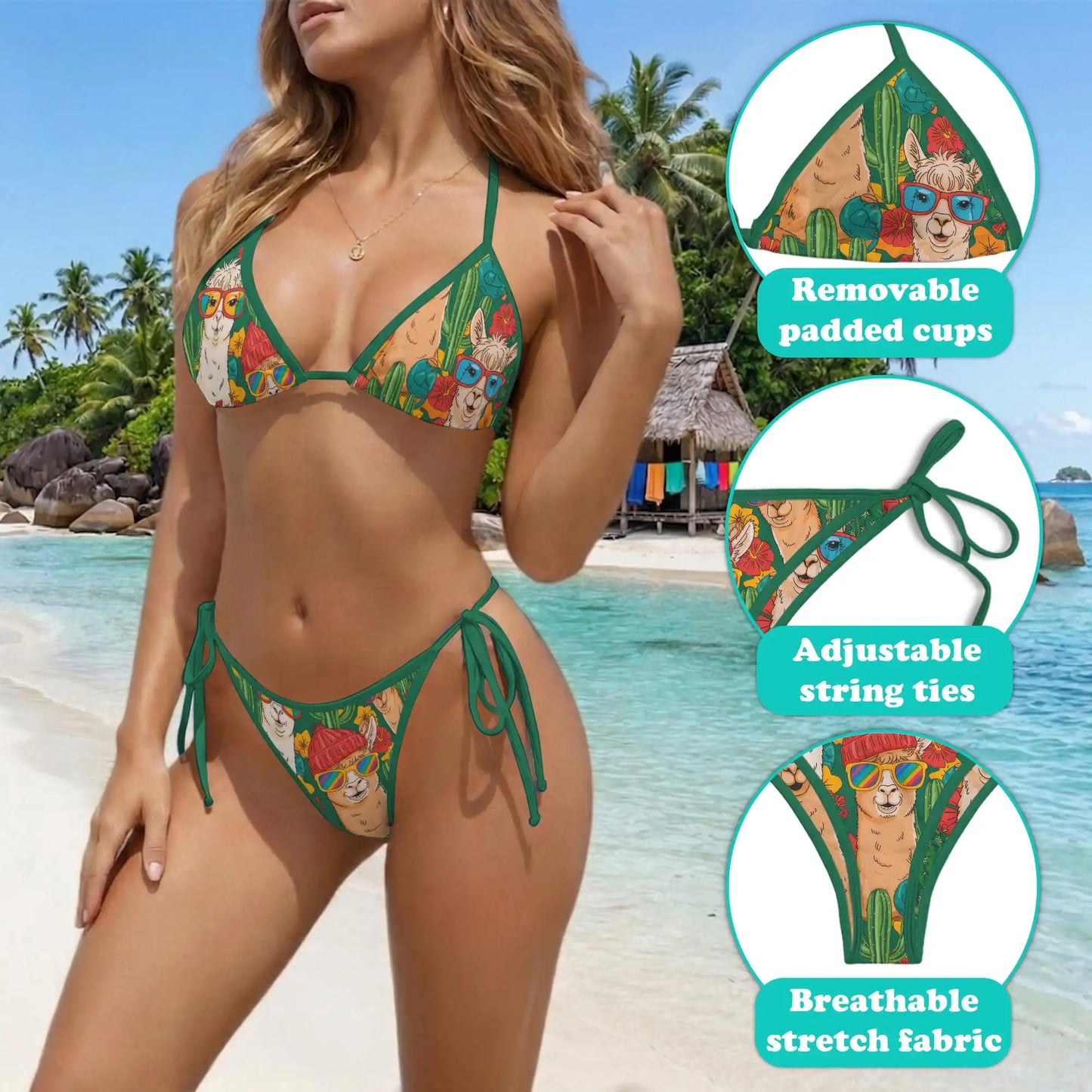 Funny Llama Bikini Set for Women, Two Piece Swimsuit, Cute Animal Beachwear | Azhawaiian