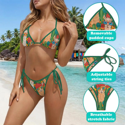 Funny Llama Bikini Set for Women, Two Piece Swimsuit, Cute Animal Beachwear | Azhawaiian