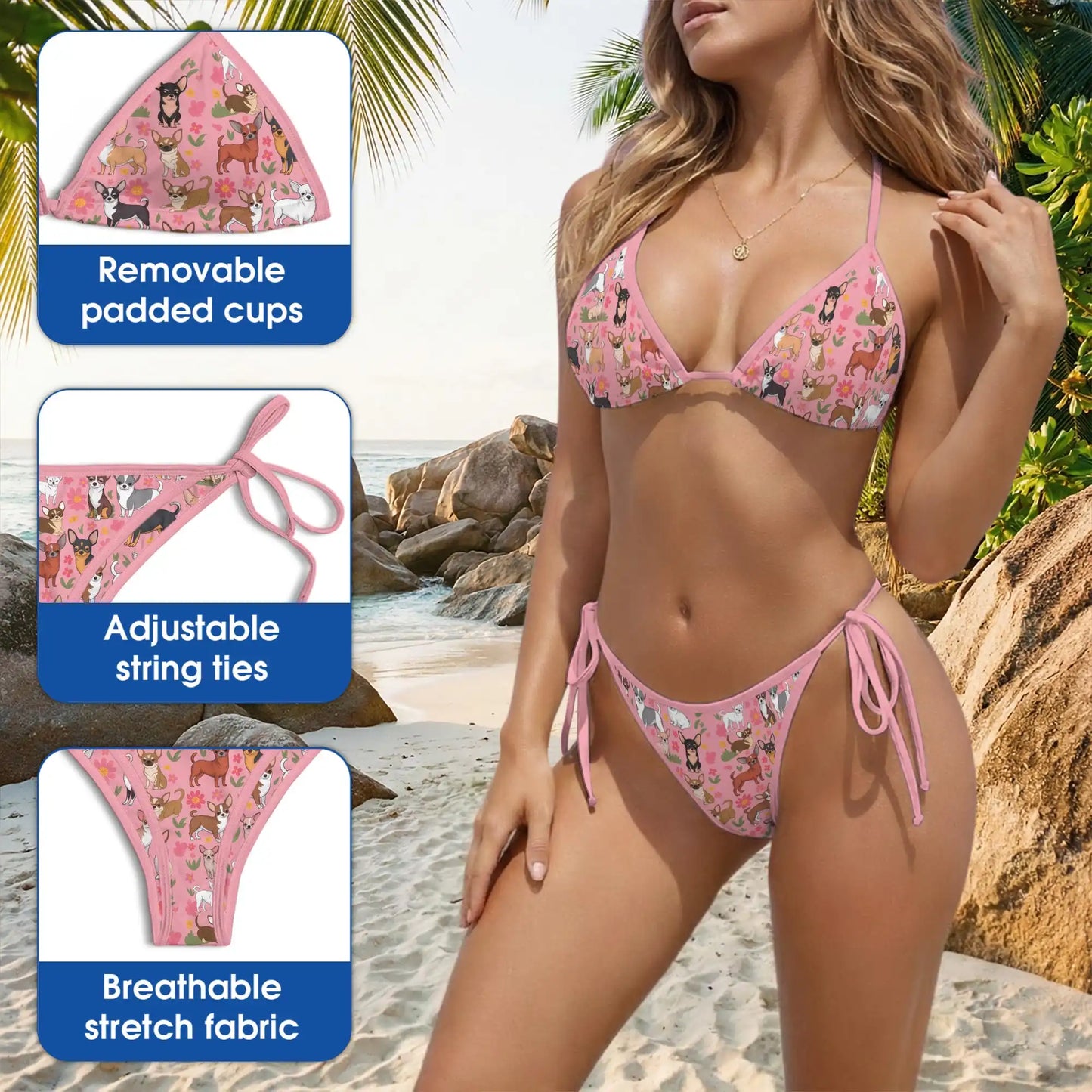 Chihuahua Bikini Set, Cute Dog Lover Two Piece Swimsuit | Azhawaiian