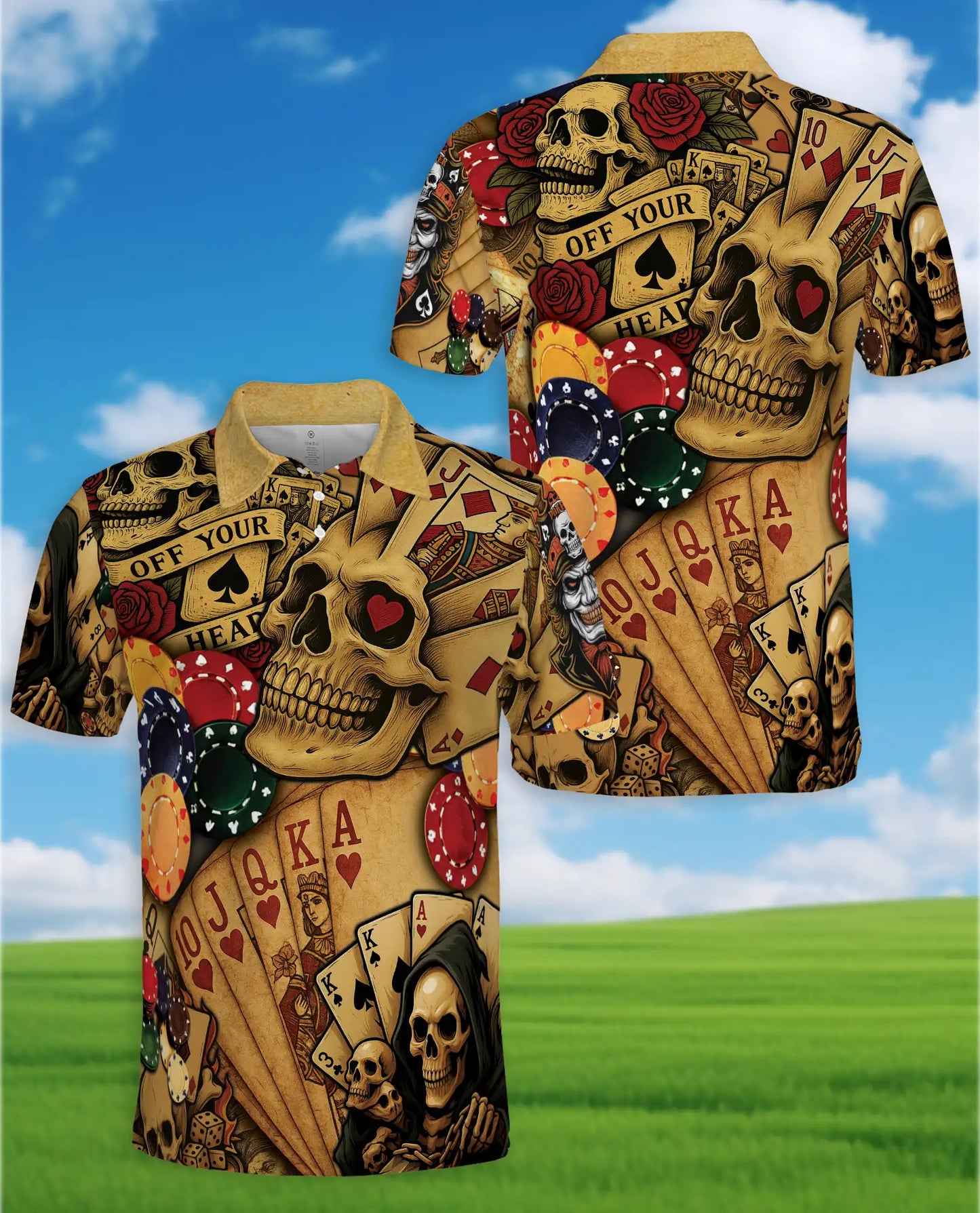 Skull Poker Polo Shirt for Men, Casino Party Style | Azhawaiian