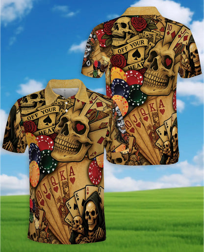 Skull Poker Polo Shirt for Men, Casino Party Style | Azhawaiian