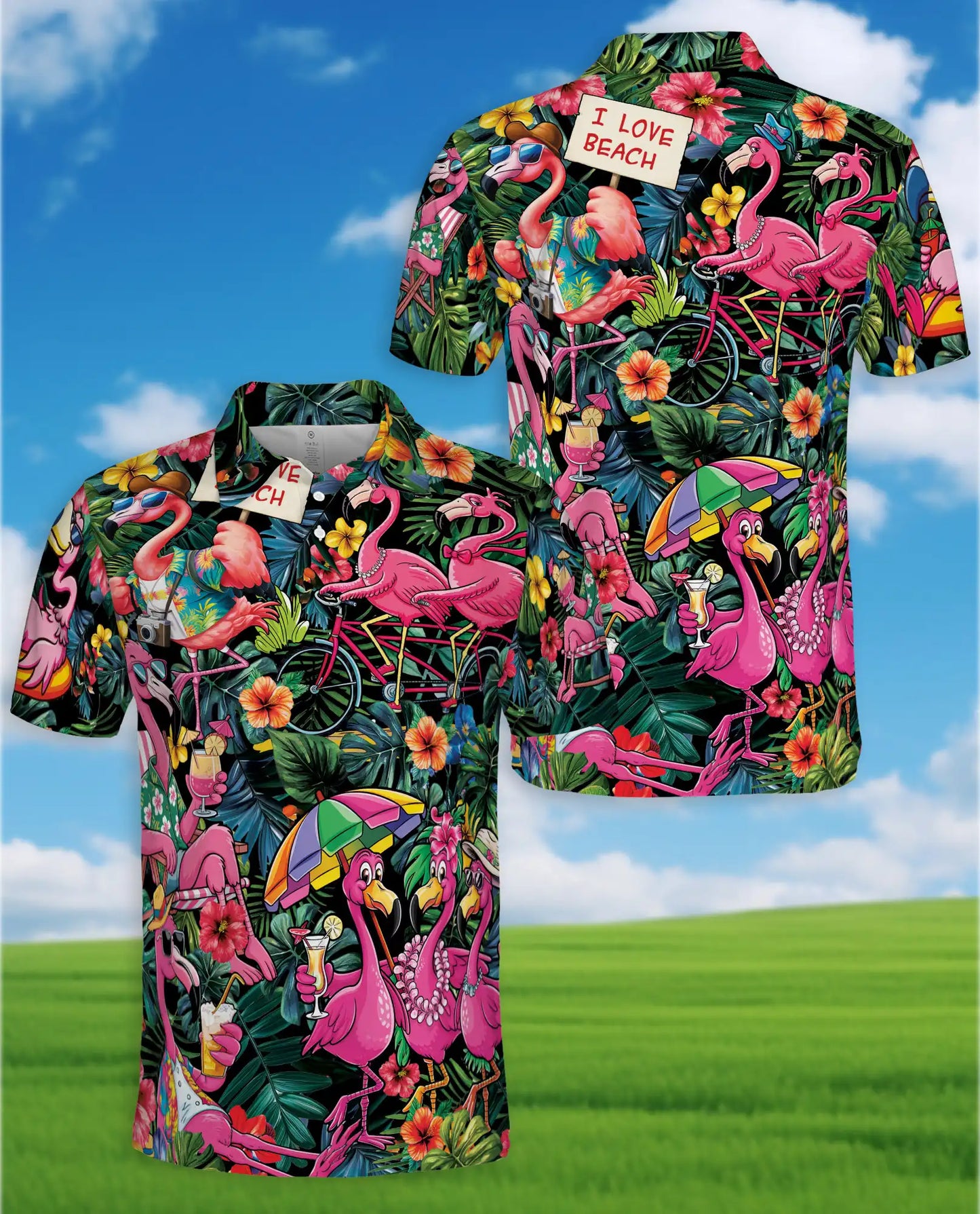 Tropical Flamingo Polo Shirt for Men, Beach Vacation Style | Azhawaiian