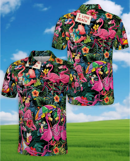 Tropical Flamingo Polo Shirt for Men, Beach Vacation Style | Azhawaiian