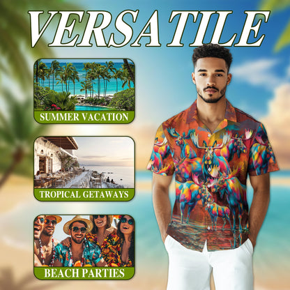 Moose Colorful Hawaiian Shirt for Men, Button Down Aloha Shirt - Azhawaiian