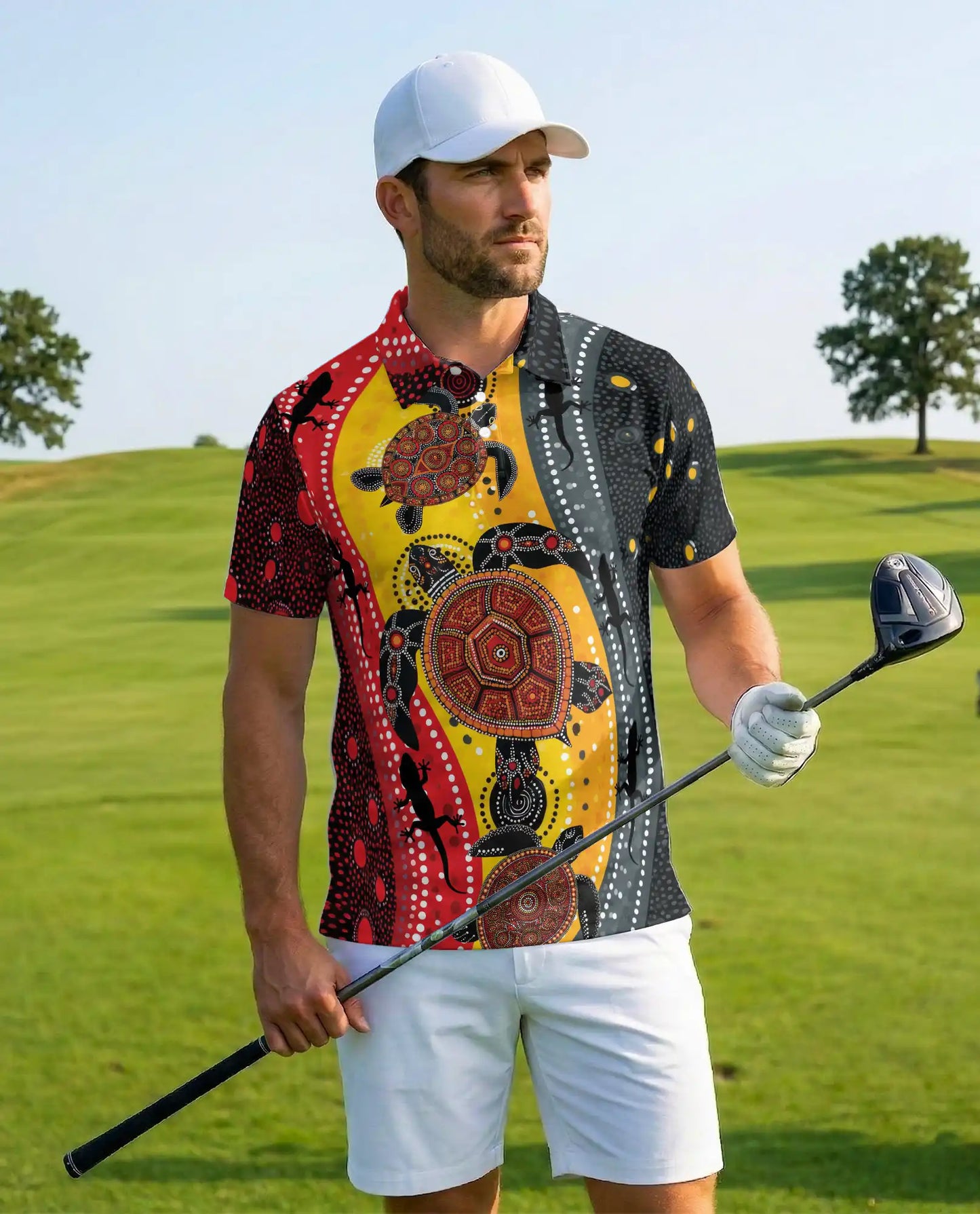 Turtle Dot Art Polo Shirt for Men, Aboriginal Inspired Style | Azhawaiian