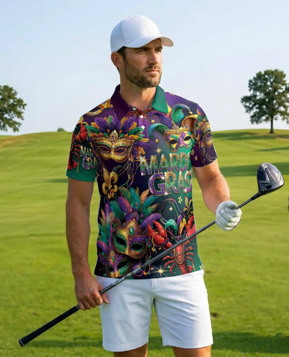 Mardi Gras Mask Polo Shirt - Carnival Festival Style | Azhawaiian