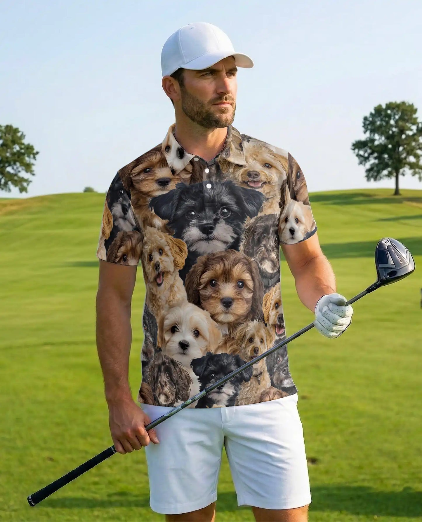 Schnoodle Dog 3D Polo Shirt for Men, Cute Puppy Design | Azhawaiian