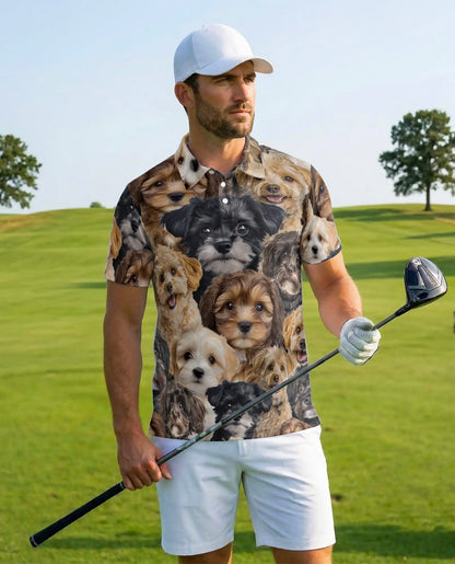 Schnoodle Dog 3D Polo Shirt for Men, Cute Puppy Design | Azhawaiian