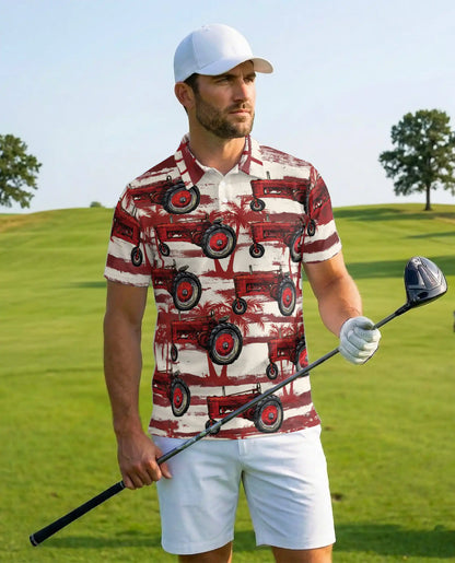 Vintage Tractor Polo Shirt, Farm Life Print | Azhawaiian