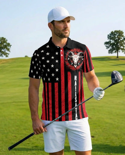 Hail Satan American Flag Polo Shirt for Men, Gothic Punk Style | Azhawaiian