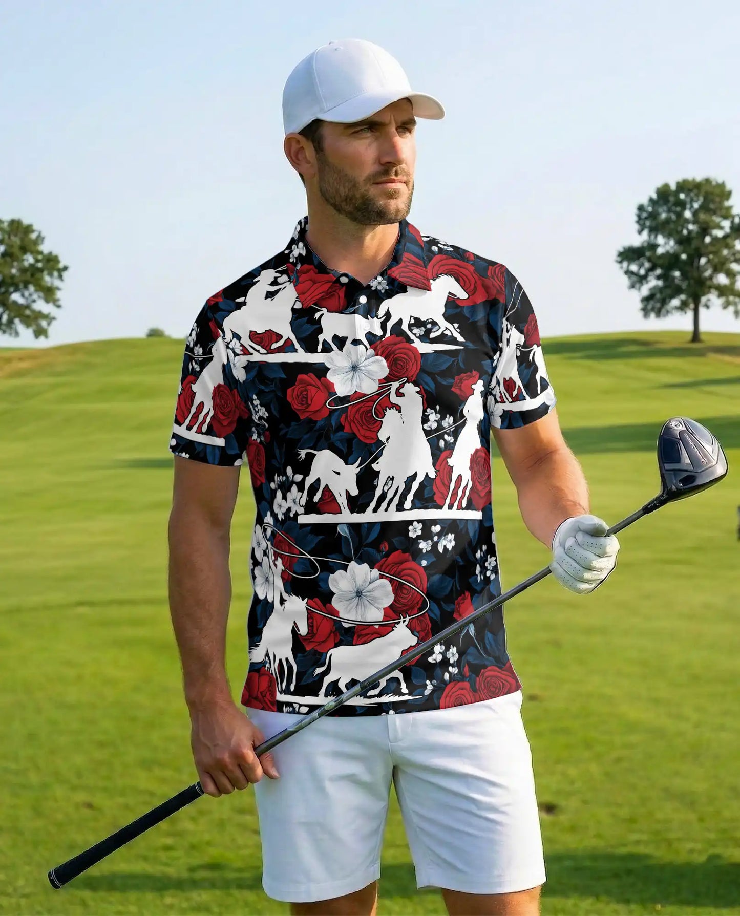 Cowboy Rodeo Bull Riding Polo Shirt for Men, Western Style | Azhawaiian
