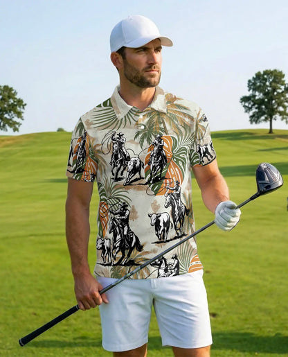 Cowboy Rodeo Cattle 3D Polo Shirt for Men | Azhawaiian