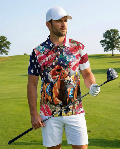 Roses Horse Racing 3D Polo Shirt for Men | Azhawaiian