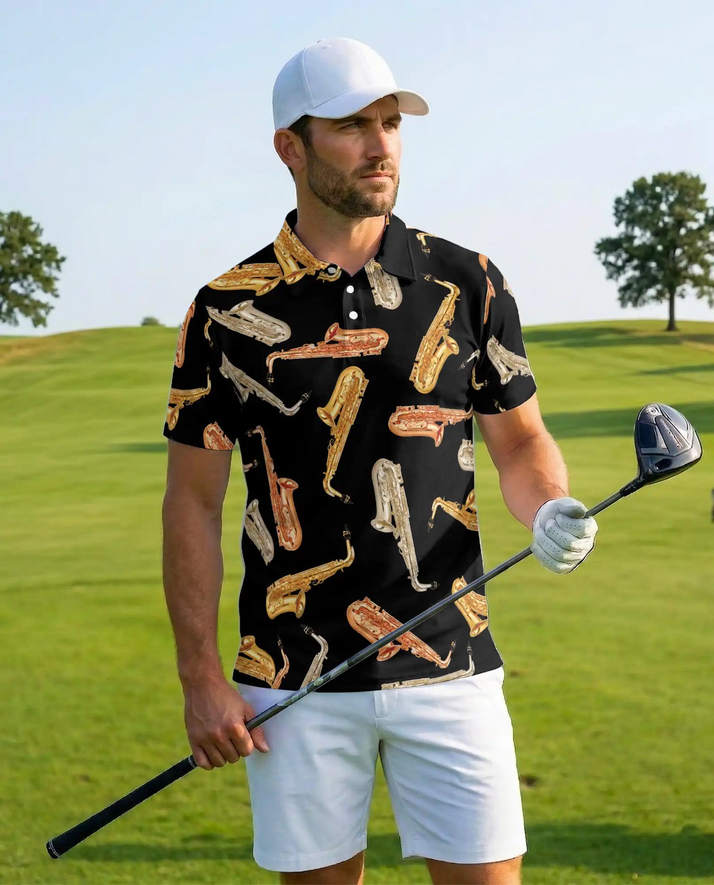 Saxophone Pattern Jazz Music 3D Polo Shirt for Men | Azhawaiian