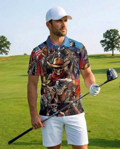 Skeleton Cowboy Polo Shirt - Wild West Outlaw Style | Azhawaiian