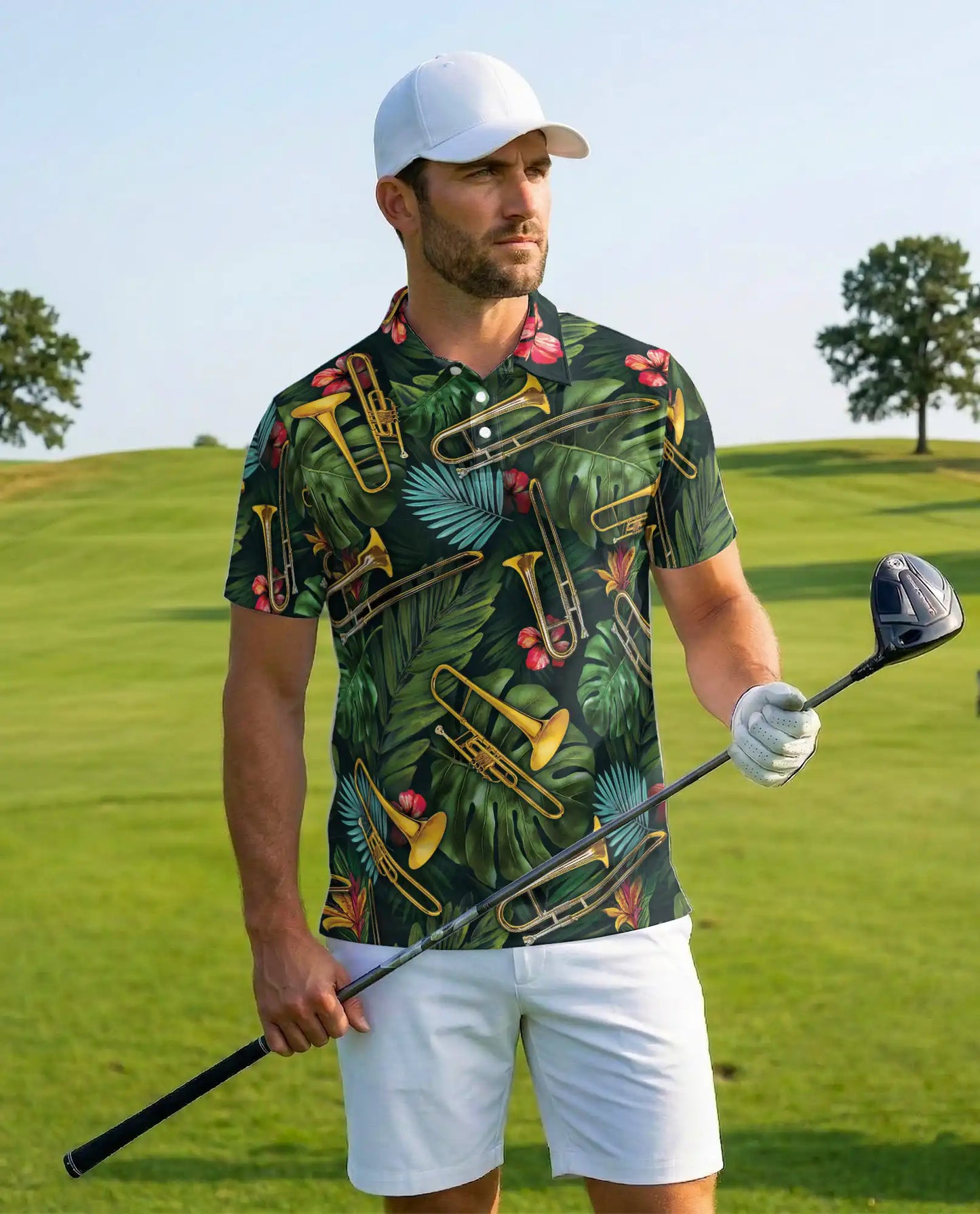 Tropical Trombone Polo Shirt - Brass Band Music Style | Azhawaiian