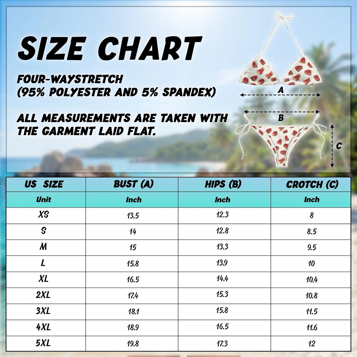Steak Pattern Bikini Set for Women, Two Piece Swimsuit, Fun Food Beachwear | Azhawaiian