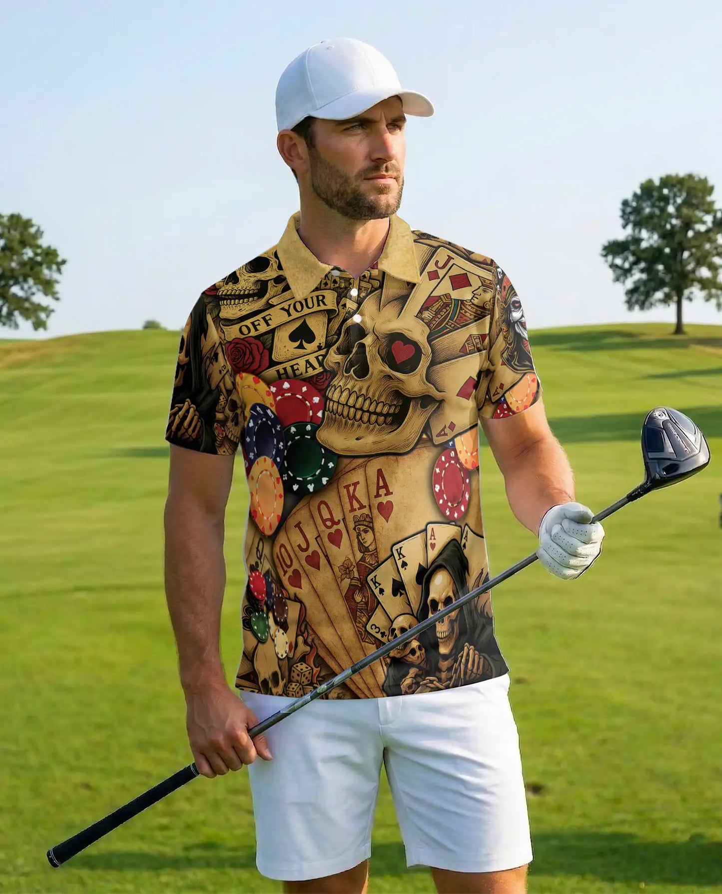 Skull Poker Polo Shirt for Men, Casino Party Style | Azhawaiian