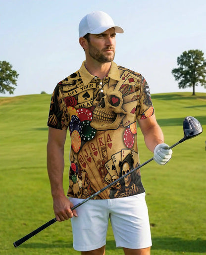 Skull Poker Polo Shirt for Men, Casino Party Style | Azhawaiian