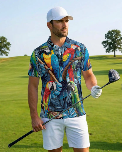 Tropical Parrot Polo Shirt - Colorful Macaw Jungle Style | Azhawaiian