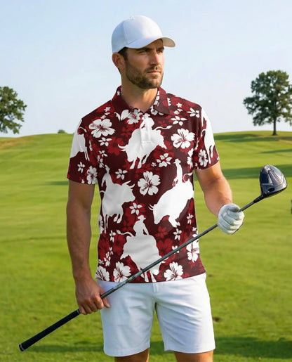 Red Rodeo Cowboy Floral 3D Polo Shirt for Men | Azhawaiian