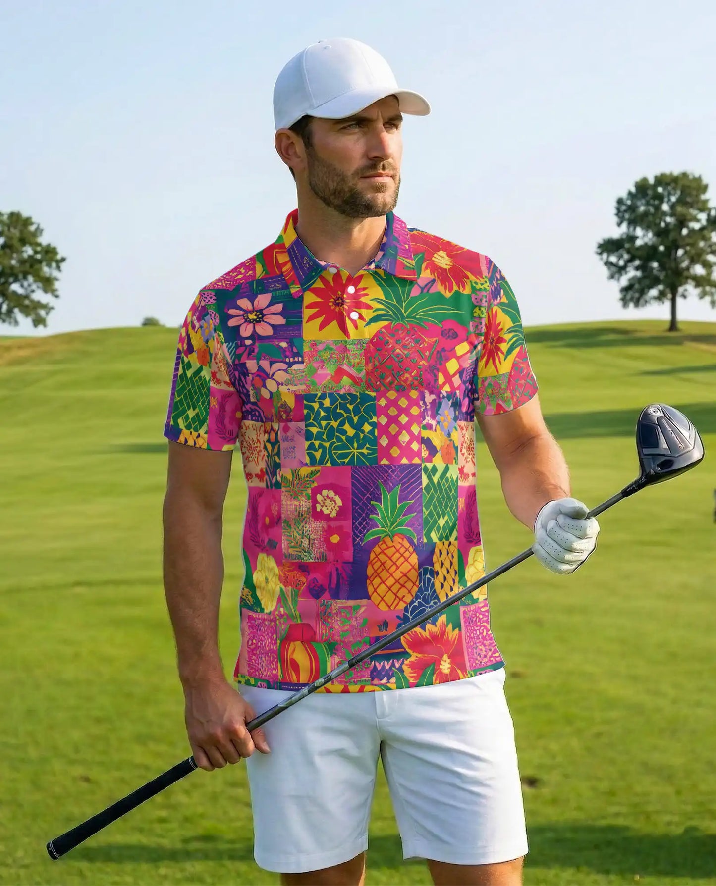 Pineapple Tropical 3D Polo Shirt for Men, Colorful Island Print | Azhawaiian