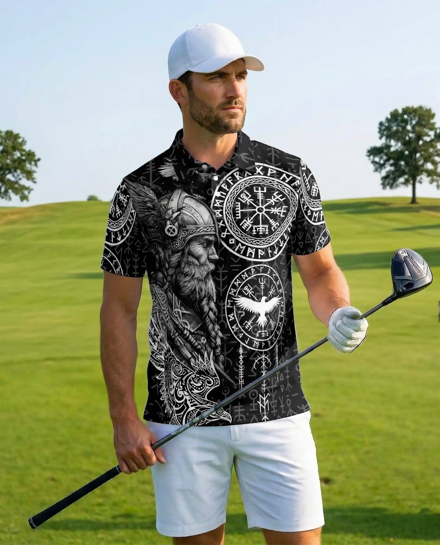 Viking Warrior Polo Shirt for Men, Norse Mythology Style | Azhawaiian